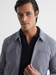 Reiss Coats &amp; Jackets | Riley Suede Zip-Through Jacket Slate Blue - Men