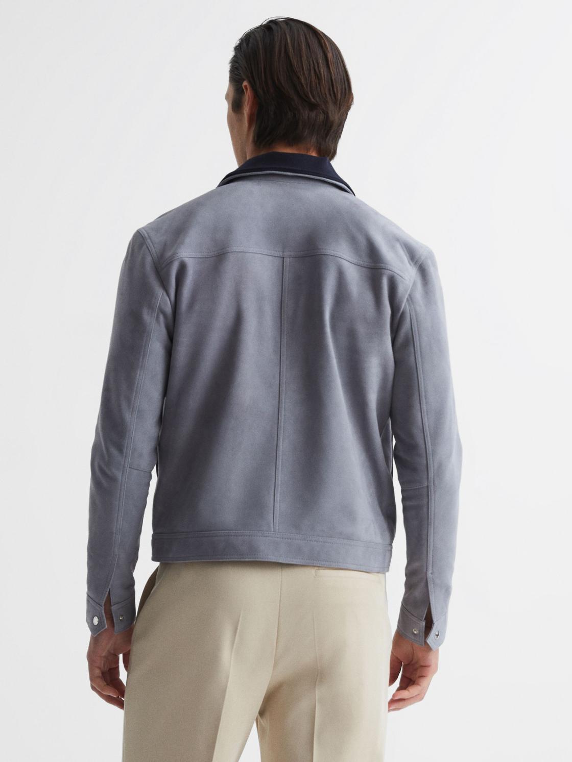 Reiss Coats &amp; Jackets | Riley Suede Zip-Through Jacket Slate Blue - Men