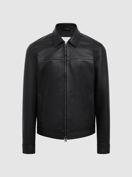 Reiss Coats &amp; Jackets | Roland Zip Through Leather Jacket Black - Men