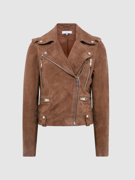 Reiss Coats &amp; Jackets | Santiago Suede Suede Biker Jacket Blue - Women
