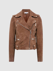 Reiss Coats &amp; Jackets | Santiago Suede Suede Biker Jacket Blue - Women