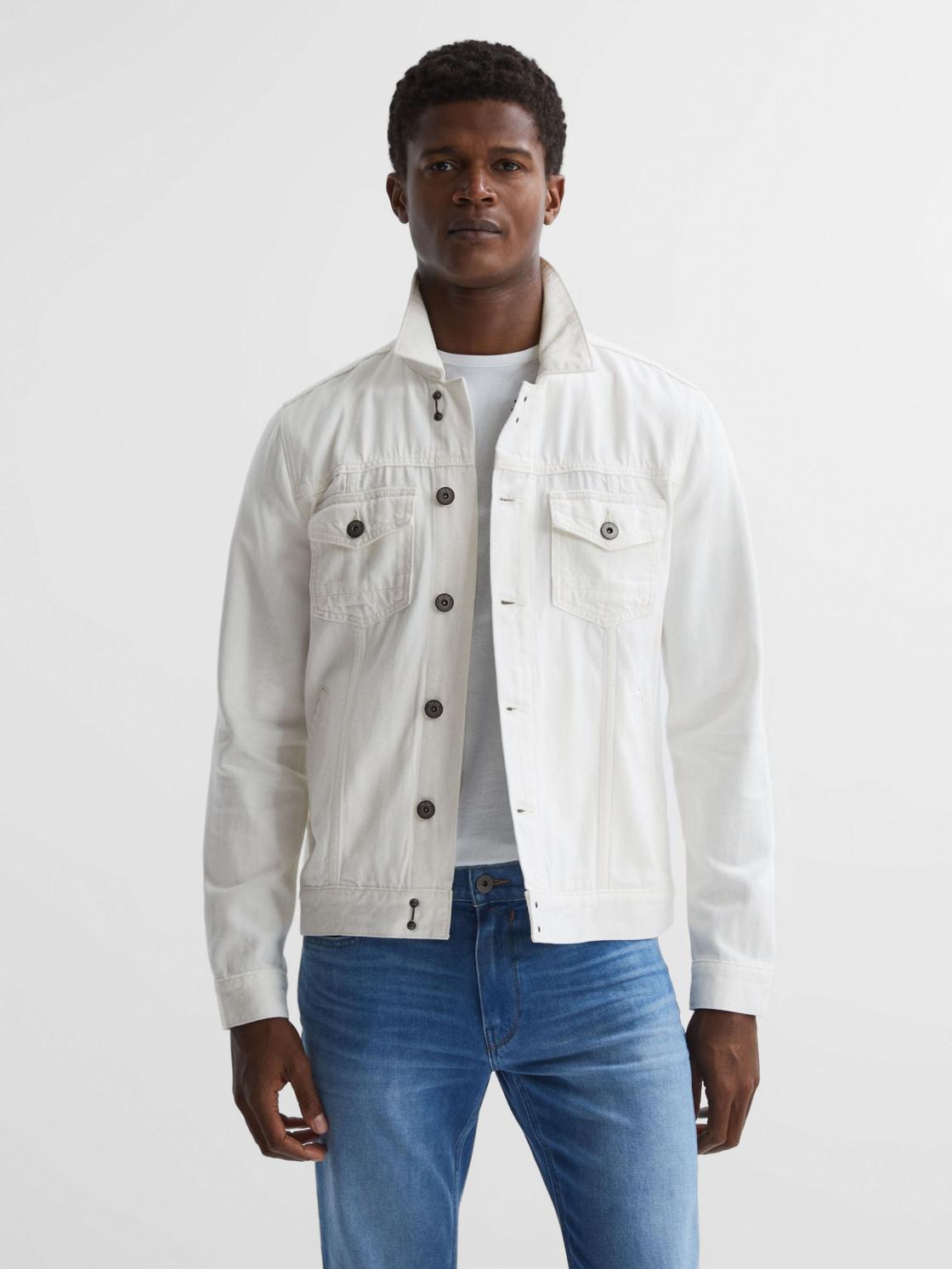 Reiss Coats &amp; Jackets | Scout Paige Denim Button Through Jacket Vintage Prism Glow - Men