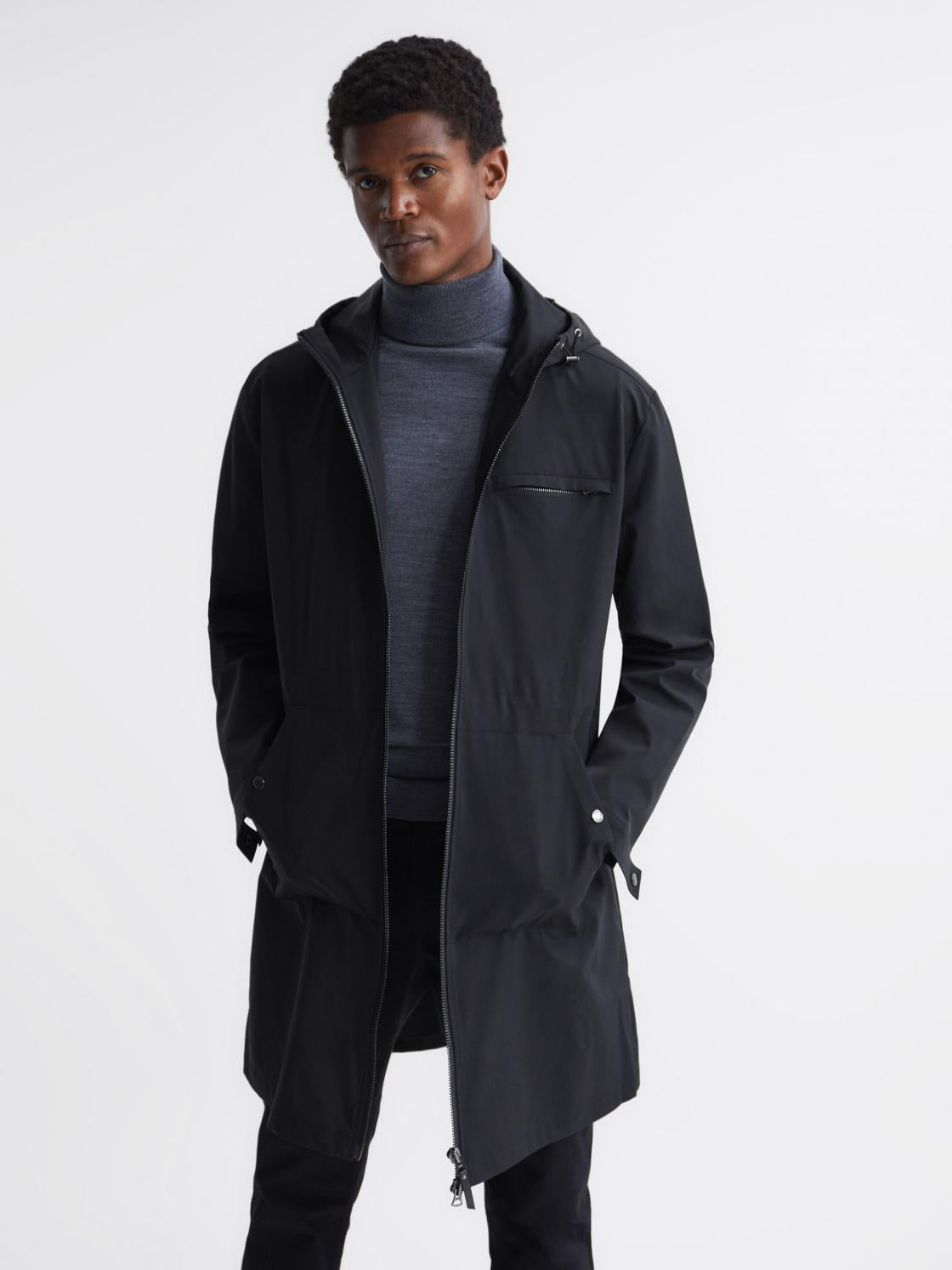 Reiss Coats &amp; Jackets | Sidahn Hooded Parker Black - Men