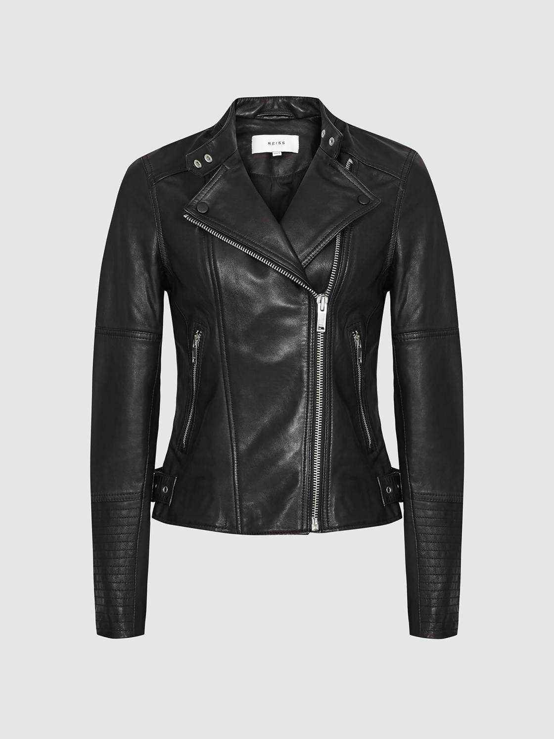 Reiss Coats &amp; Jackets | Tallis Leather Biker Jacket Black - Women