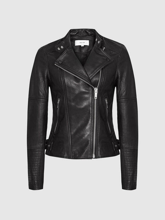Reiss Coats &amp; Jackets | Tallis Leather Biker Jacket Black - Women