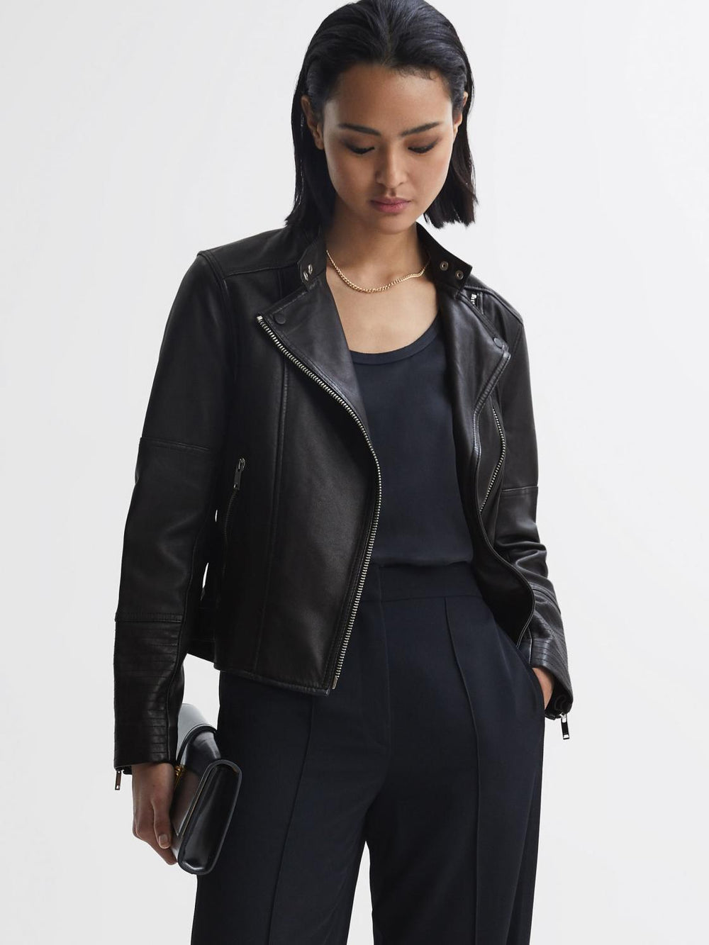 Reiss Coats &amp; Jackets | Tallis Leather Biker Jacket Black - Women