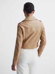 Reiss Coats &amp; Jackets | Tyler Leather Biker Jacket Neutral - Women