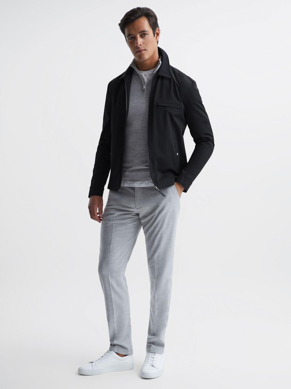 Reiss Coats &amp; Jackets | Tyrone Zip Through Harrington Jacket Black - Men