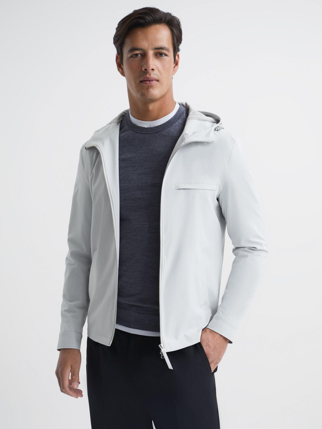 Reiss Coats &amp; Jackets | Zuroke Zip Through Hooded Blouson Jacket Black - Men