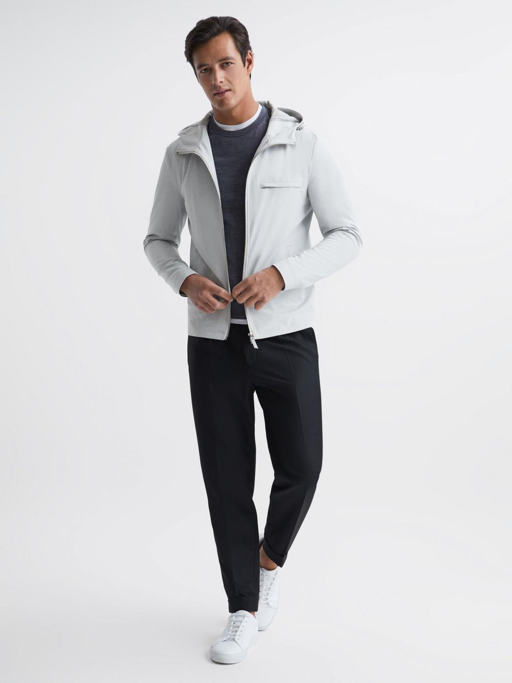 Reiss Coats &amp; Jackets | Zuroke Zip Through Hooded Blouson Jacket Black - Men
