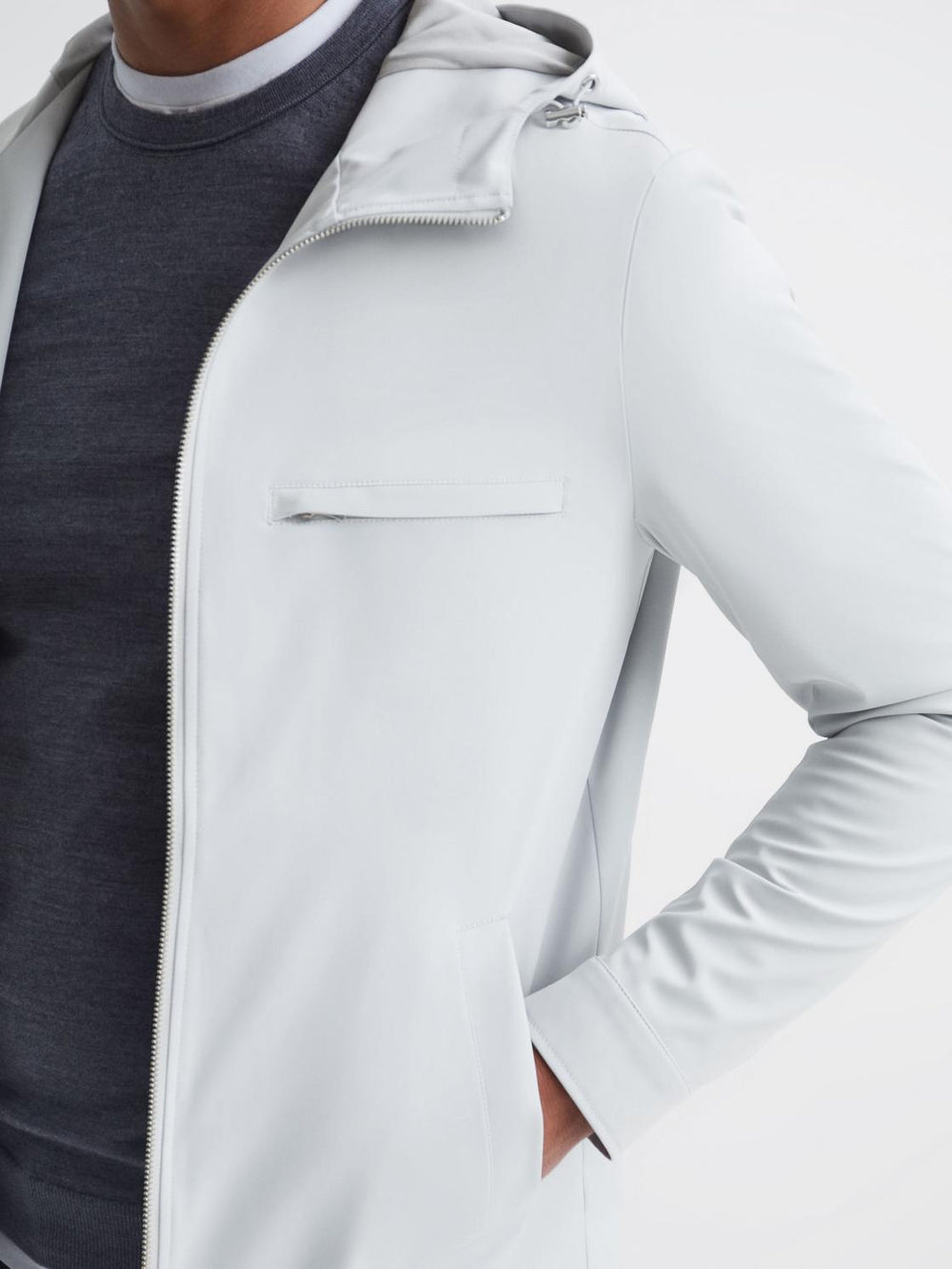 Reiss Coats &amp; Jackets | Zuroke Zip Through Hooded Blouson Jacket Black - Men