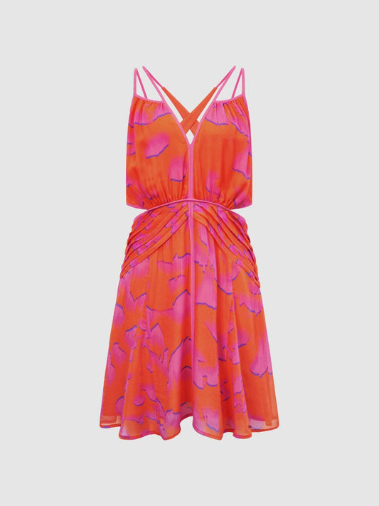 Reiss Dresses | Abilene Plunge Neckline Resort Mini Dress Orange/pink - Women