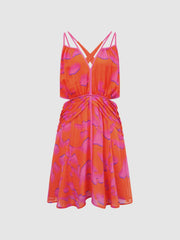 Reiss Dresses | Abilene Plunge Neckline Resort Mini Dress Orange/pink - Women
