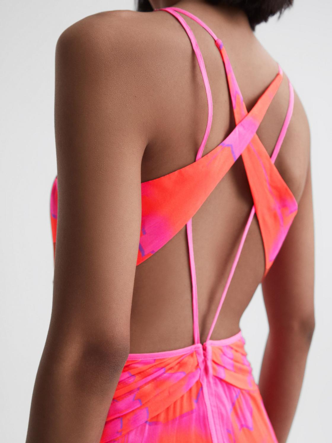 Reiss Dresses | Abilene Plunge Neckline Resort Mini Dress Orange/pink - Women