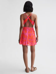 Reiss Dresses | Abilene Plunge Neckline Resort Mini Dress Orange/pink - Women