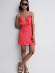 Reiss Dresses | Abilene Plunge Neckline Resort Mini Dress Orange/pink - Women