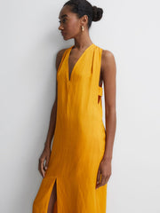 Reiss Dresses | Alda Plunge Neck Midi Dress Yellow - Women