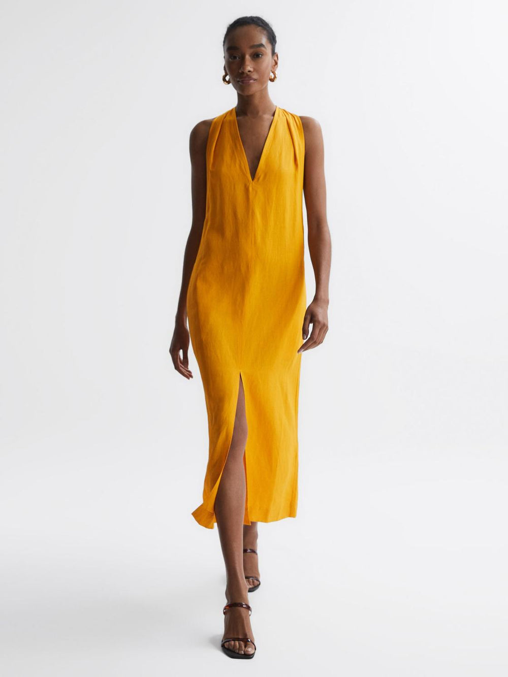 Reiss Dresses | Alda Plunge Neck Midi Dress Yellow - Women