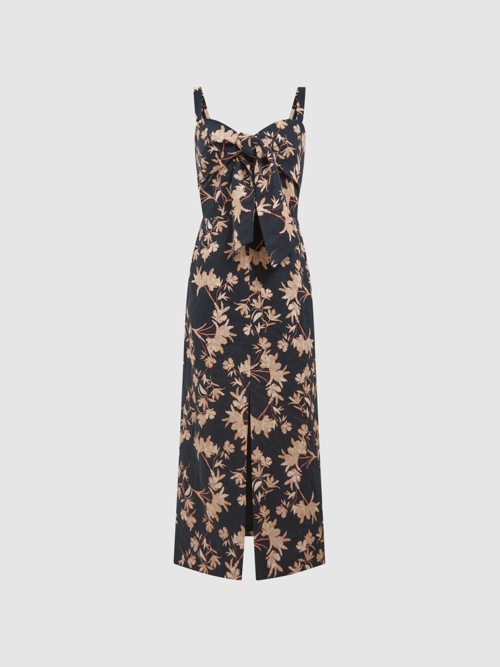 Reiss Dresses | Aleen Floral Print Linen Midi Dress Black/blush - Women