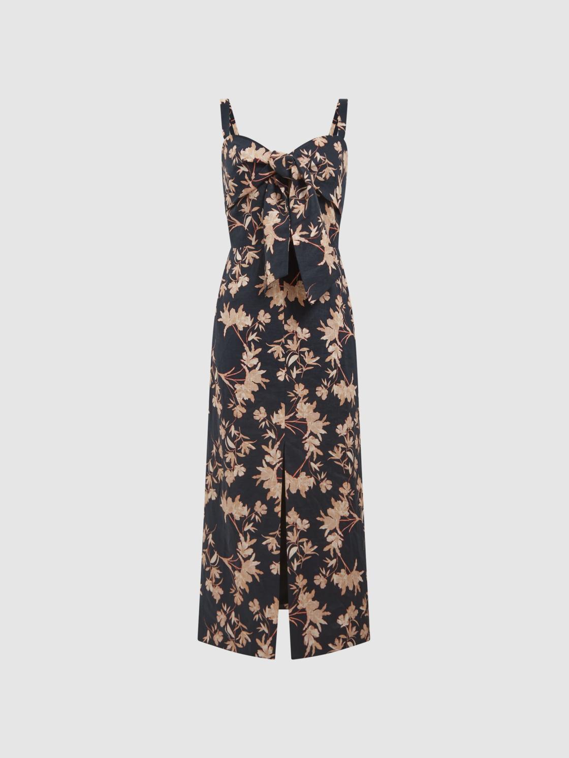 Reiss Dresses | Aleen Floral Print Linen Midi Dress Black/blush - Women