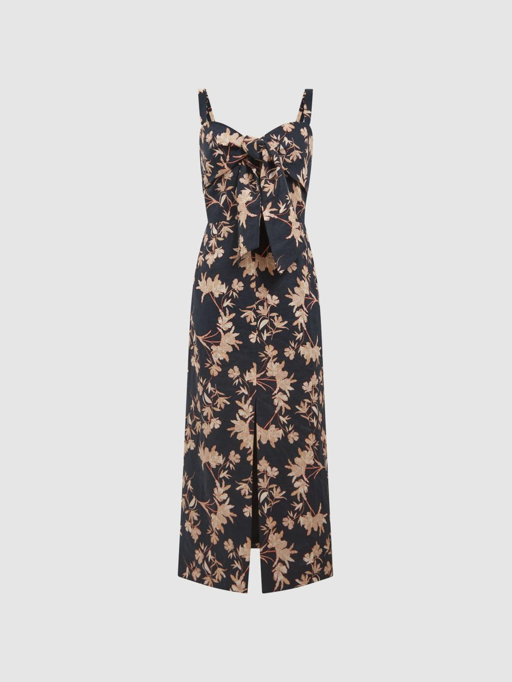 Reiss Dresses | Aleen Floral Print Linen Midi Dress Black/blush - Women