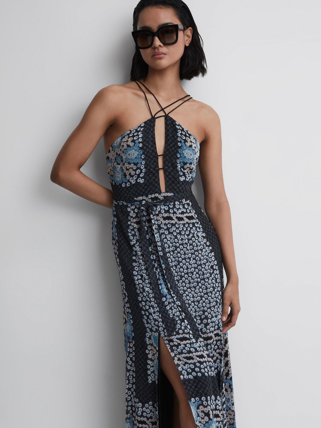 Reiss Dresses | Aliana Floral Print Fitted Midi Dress Navy/blue - Women