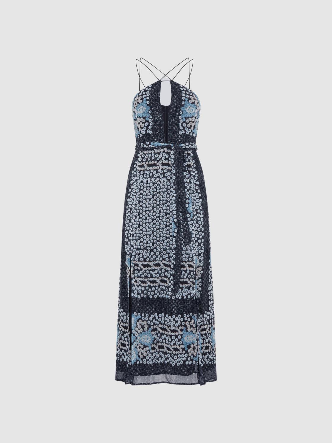 Reiss Dresses | Aliana Floral Print Fitted Midi Dress Navy/blue - Women