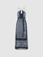 Reiss Dresses | Aliana Floral Print Fitted Midi Dress Navy/blue - Women