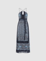Reiss Dresses | Aliana Floral Print Fitted Midi Dress Navy/blue - Women