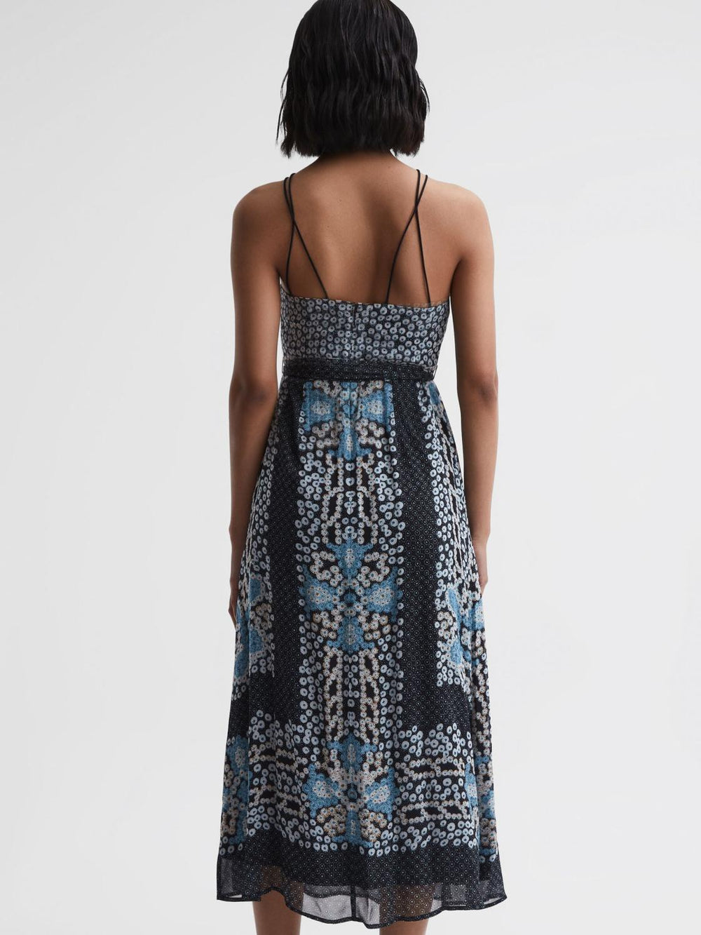 Reiss Dresses | Aliana Floral Print Fitted Midi Dress Navy/blue - Women