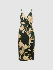 Reiss Dresses | Alice Fitted Floral Print Midi Dress Khaki - Women