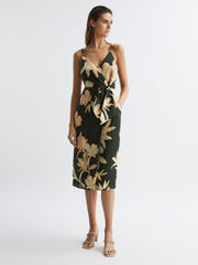 Reiss Dresses | Alice Fitted Floral Print Midi Dress Khaki - Women