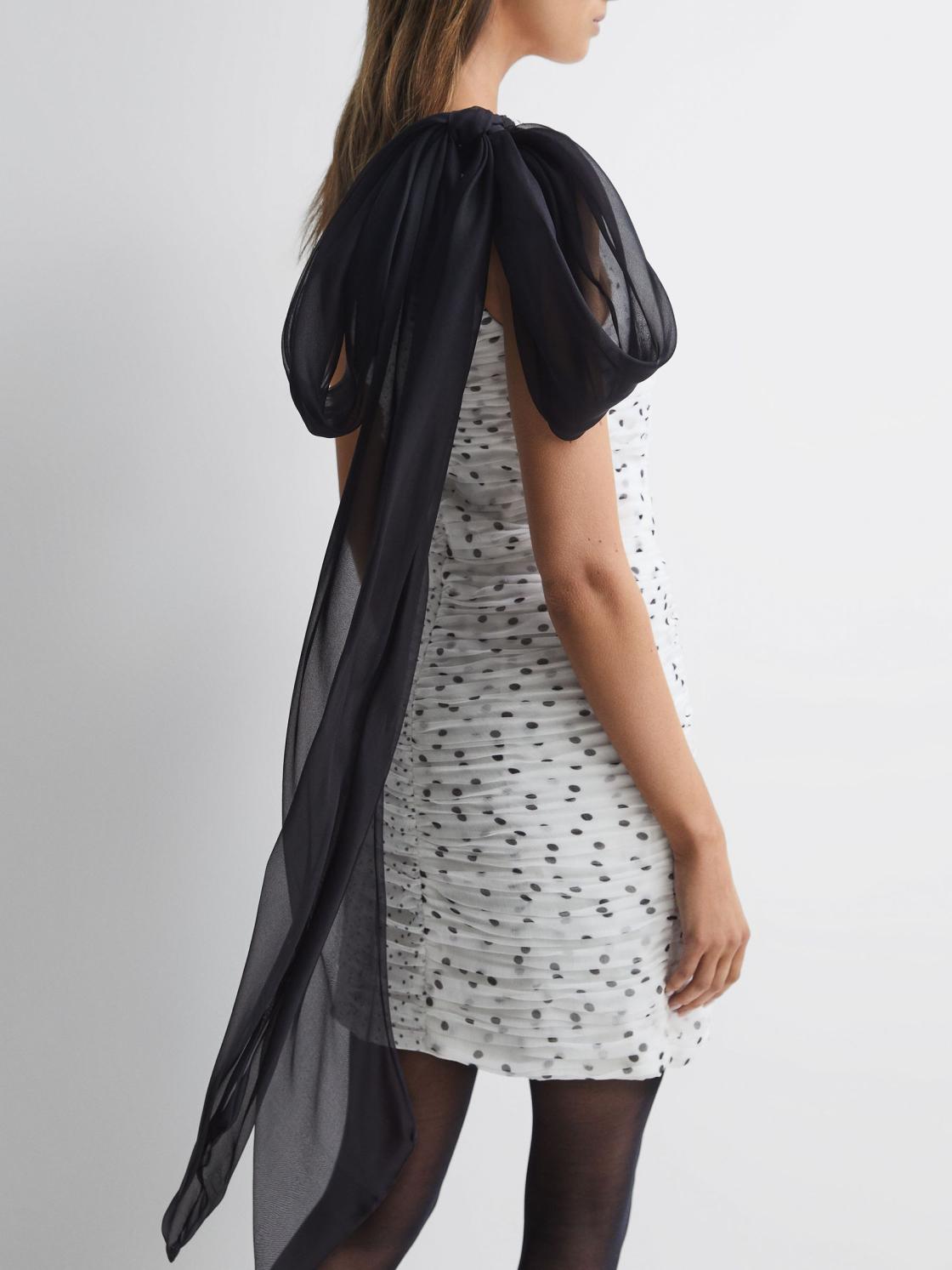 Reiss Dresses | Analise Halston Polka Dot Ruched Mini Dress Chalk - Women