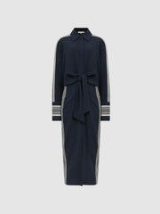 Reiss Dresses | Arabella Side Stripe Tie Front Midi Dress Navy - Women