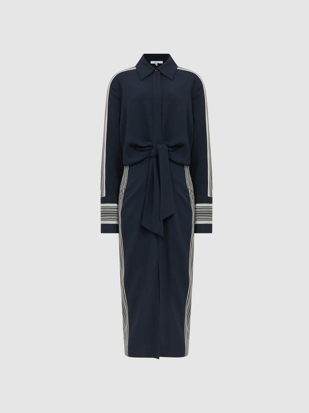 Reiss Dresses | Arabella Side Stripe Tie Front Midi Dress Navy - Women