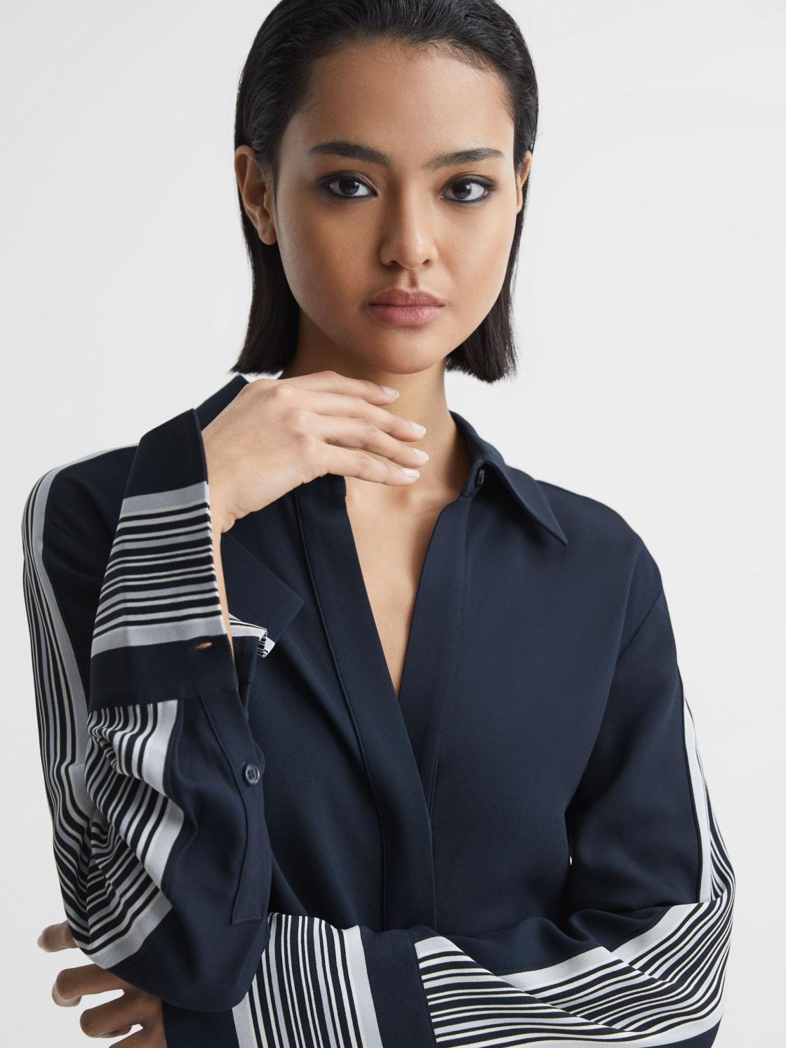 Reiss Dresses | Arabella Side Stripe Tie Front Midi Dress Navy - Women