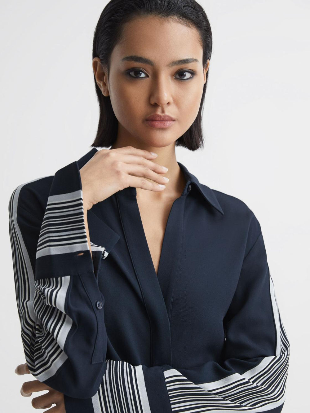 Reiss Dresses | Arabella Side Stripe Tie Front Midi Dress Navy - Women