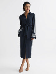 Reiss Dresses | Arabella Side Stripe Tie Front Midi Dress Navy - Women
