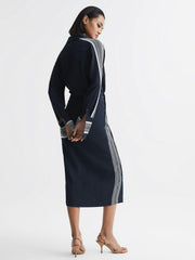 Reiss Dresses | Arabella Side Stripe Tie Front Midi Dress Navy - Women