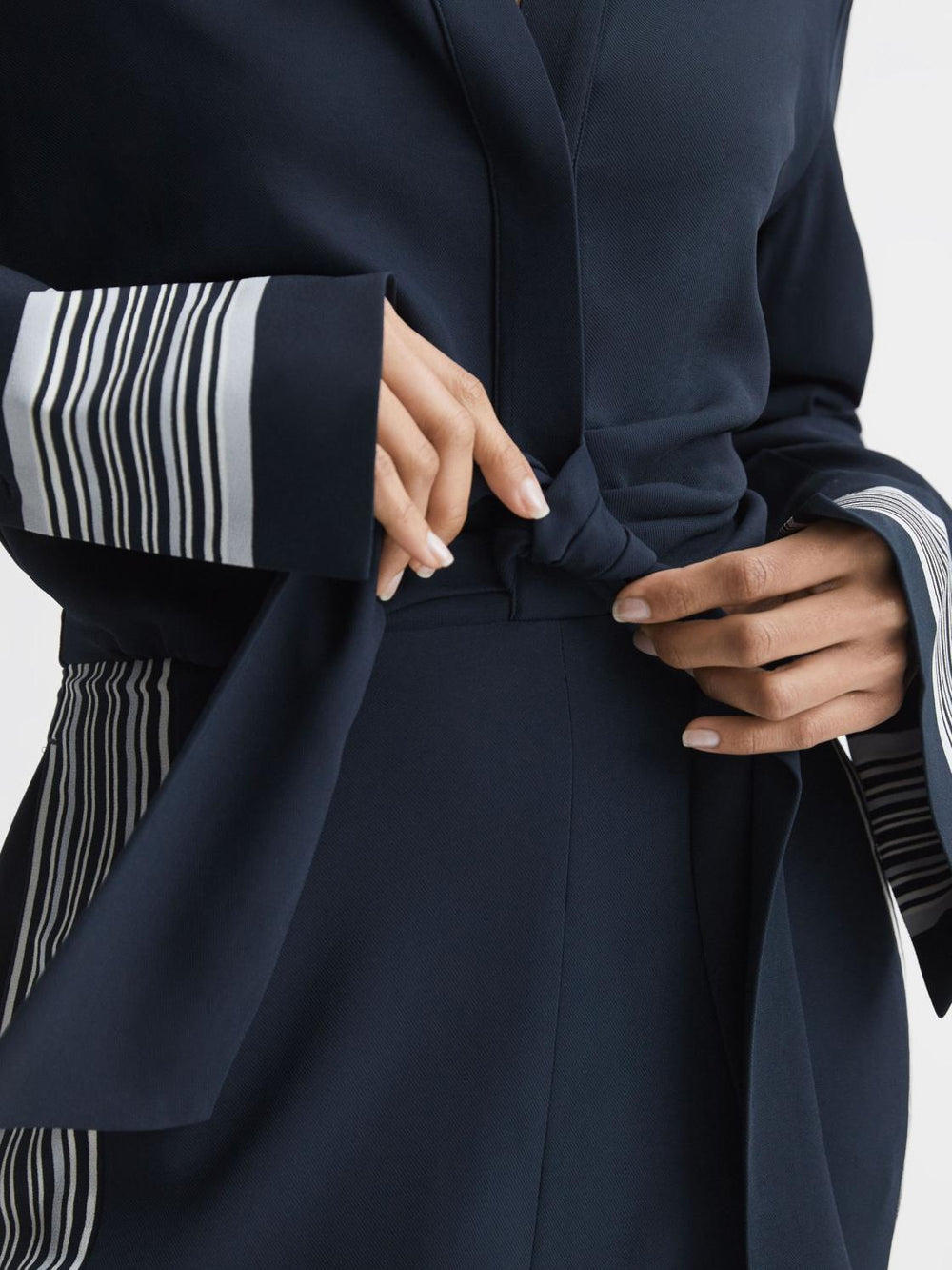 Reiss Dresses | Arabella Side Stripe Tie Front Midi Dress Navy - Women