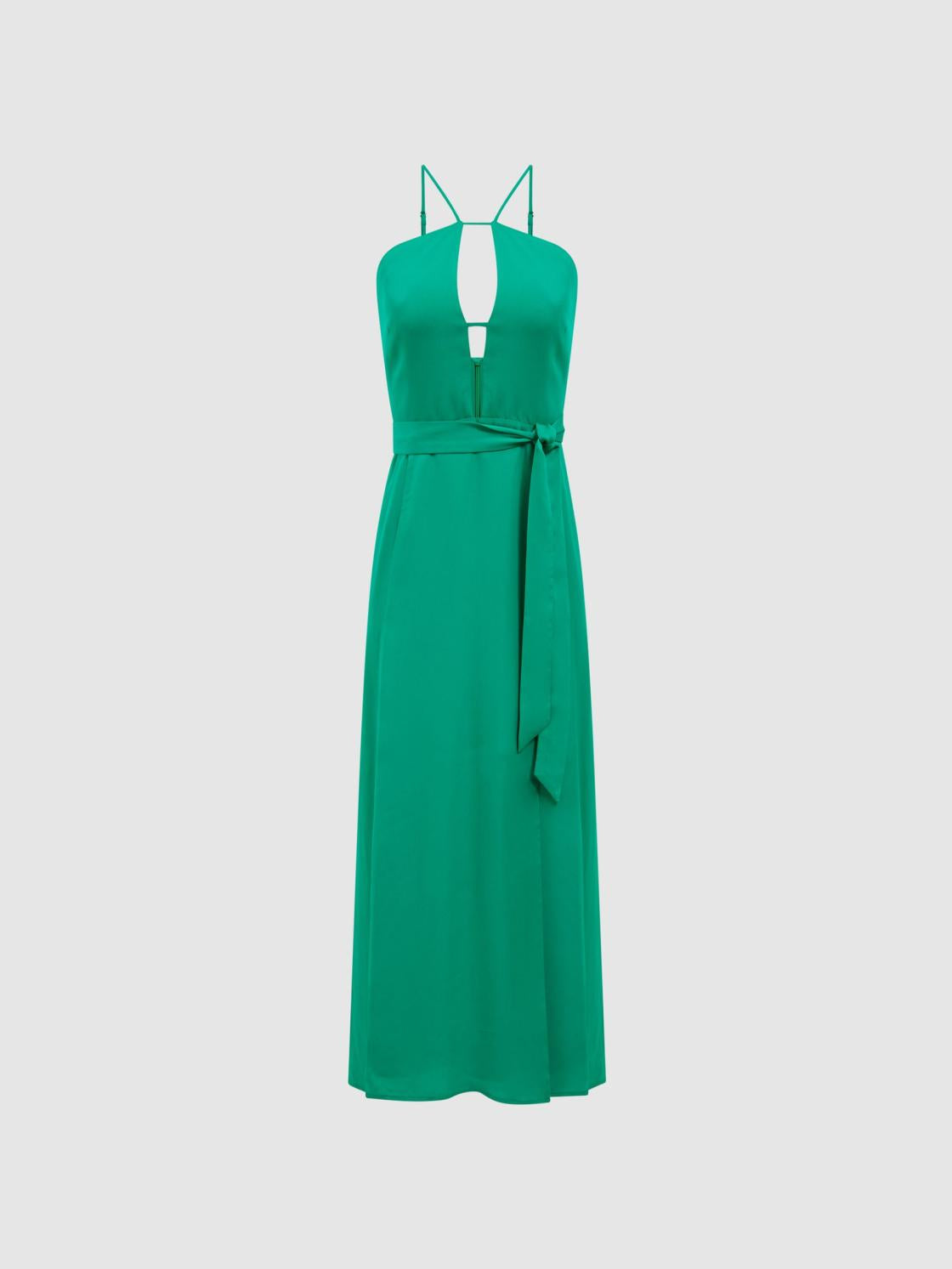 Reiss Dresses | Arianna Halter Neck Belted Midi Dress Green - Women
