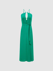 Reiss Dresses | Arianna Halter Neck Belted Midi Dress Green - Women