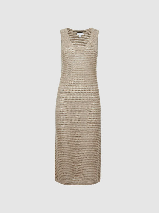 Reiss Dresses | Avene Knitted Bodycon Midi Dress Neutral - Women