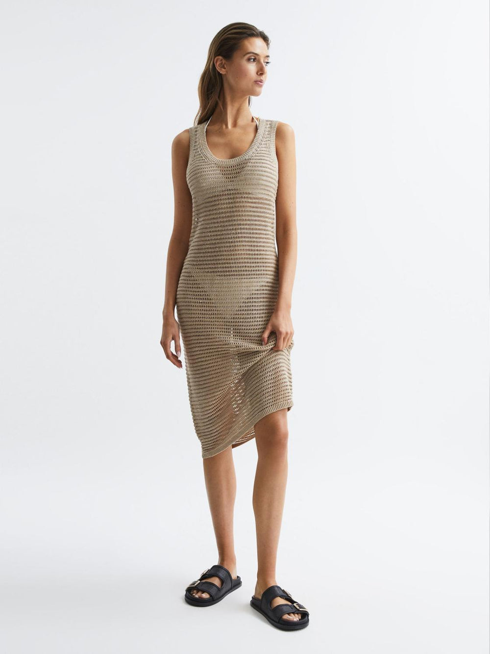 Reiss Dresses | Avene Knitted Bodycon Midi Dress Neutral - Women