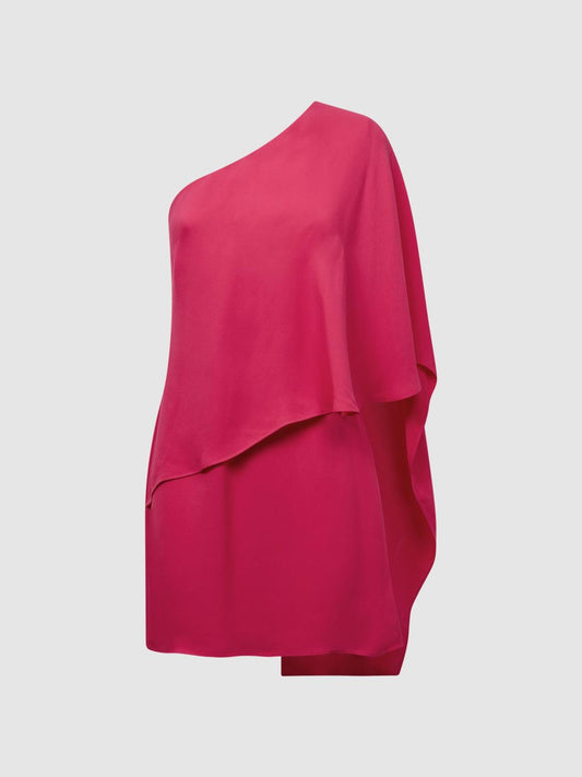 Reiss Dresses | Blake One Shoulder Cape Mini Dress Bright Pink - Women