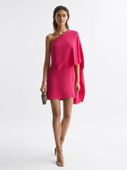 Reiss Dresses | Blake One Shoulder Cape Mini Dress Bright Pink - Women
