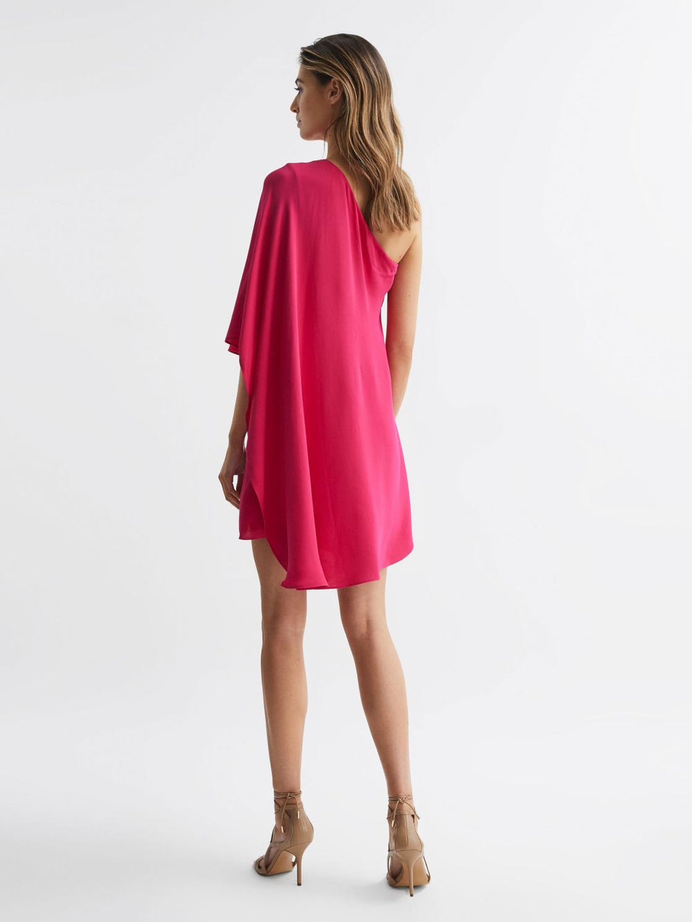 Reiss Dresses | Blake One Shoulder Cape Mini Dress Bright Pink - Women