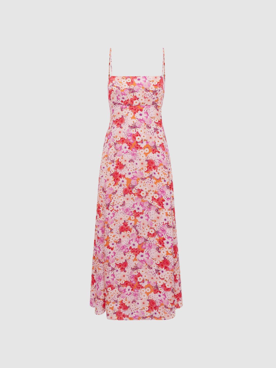 Reiss Dresses | Bonnie Floral Print Fitted Midi Dress Pink Print - Women