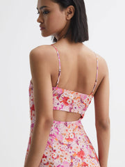 Reiss Dresses | Bonnie Floral Print Fitted Midi Dress Pink Print - Women