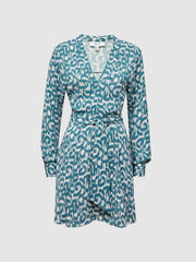 Reiss Dresses | Briella Belted V-Neck Long Sleeve Dress Teal/white - Women